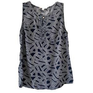 Banana Republic Womens Navy/White Print Sleeveless Work Dress Casual Top Medium
